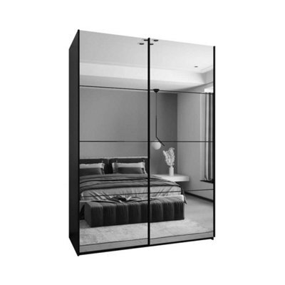 Arte Trosa Ii Black Mirrored Sliding Door Wardrobe W1800mm H2450mm D640mm With Black Steel Handles - image 1