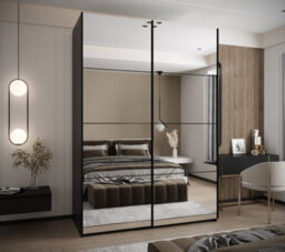Arte Trosa Ii Black Mirrored Sliding Door Wardrobe W1800mm H2450mm D640mm With Black Steel Handles - thumbnail 2