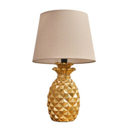 Valuelights Contemporary Pineapple Design Table Lamp In Gold Effect Finish With Beige Shade Led Golfball Bulbs 3000K Warm White
