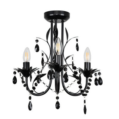 Valuelights Odelia Gloss Black Shabby Chic 3 Way Ceiling Light Chandelier With Decorative Black Jewel Beads - image 1