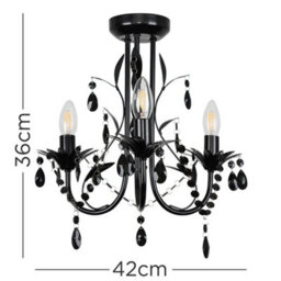 Valuelights Odelia Gloss Black Shabby Chic 3 Way Ceiling Light Chandelier With Decorative Black Jewel Beads - thumbnail 9