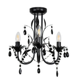 Valuelights Odelia Gloss Black Shabby Chic 3 Way Ceiling Light Chandelier With Decorative Black Jewel Beads