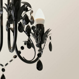 Valuelights Odelia Gloss Black Shabby Chic 3 Way Ceiling Light Chandelier With Decorative Black Jewel Beads - thumbnail 4