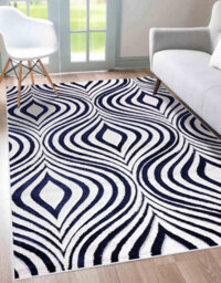 Valencia Modern Ogee Design Carved Area Rugs Navy 120X170 Cm - thumbnail 1