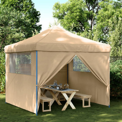 Walplus Foldable Party Tent Garden Gazebo Canopy Pop-Up With 4 Sidewalls Beige - image 1