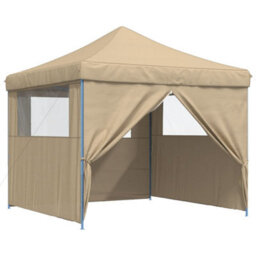 Walplus Foldable Party Tent Garden Gazebo Canopy Pop-Up With 4 Sidewalls Beige - thumbnail 6