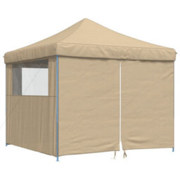Walplus Foldable Party Tent Garden Gazebo Canopy Pop-Up With 4 Sidewalls Beige - thumbnail 2