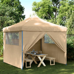Walplus Foldable Party Tent Garden Gazebo Canopy Pop-Up With 4 Sidewalls Beige - thumbnail 1