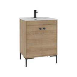 Royal Bathrooms Verona 600mm Natural Oak Floor Standing Vanity Unit 2 Door With Ceramic Basin & Matt Black Knob - thumbnail 6