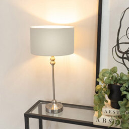Valuelights Maggie Brushed Chrome Candlestick Slim Table Lamp With Grey Fabric Drum Lamp Shade - thumbnail 5