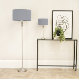 Valuelights Maggie Brushed Chrome Candlestick Slim Table Lamp With Grey Fabric Drum Lamp Shade - thumbnail 3