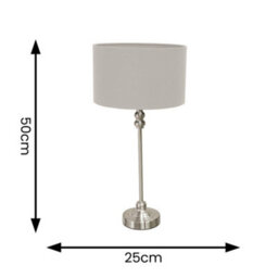 Valuelights Maggie Brushed Chrome Candlestick Slim Table Lamp With Grey Fabric Drum Lamp Shade - thumbnail 6