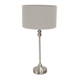 Valuelights Maggie Brushed Chrome Candlestick Slim Table Lamp With Grey Fabric Drum Lamp Shade - thumbnail 2