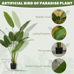 Homcom 160Cm Artificial Bird Of Paradise Plant With Flocking In Pot, Green - thumbnail 4