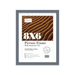 "8X6"" Grey Frame With Mount For 7X5"" Pictures 20mm Thin Edge Portrait And Landscape Display With Wall Hooks And Kickstand" - thumbnail 1