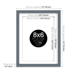 "8X6"" Grey Frame With Mount For 7X5"" Pictures 20mm Thin Edge Portrait And Landscape Display With Wall Hooks And Kickstand" - thumbnail 2