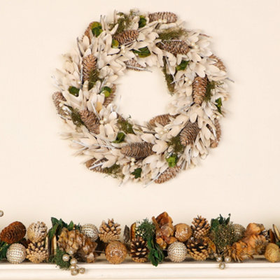Dibor 36Cm White Frosted Xmas Festive Decor Front Door Wreath Christmas Wreath - image 1