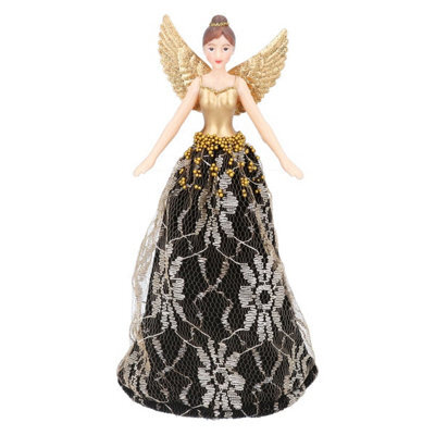 Gisela Graham Christmas Brown And Gold Lace Fairy Tree Topper, 19 X 9.5 Cm