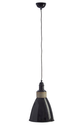 Orsina Black Pendant Light, Gloss Finish Dome Shade With Wooden Holder, Adjustable Hanging Ceiling Light - image 1