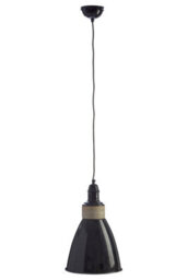 Orsina Black Pendant Light, Gloss Finish Dome Shade With Wooden Holder, Adjustable Hanging Ceiling Light