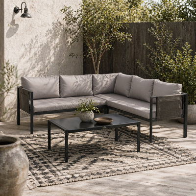 Wyld Haus Sera 5-Seater Light Grey Garden Corner Sofa Set L-Shape With Tempered Glass Coffee Table - image 1