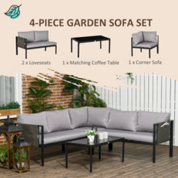 Wyld Haus Sera 5-Seater Light Grey Garden Corner Sofa Set L-Shape With Tempered Glass Coffee Table - thumbnail 5