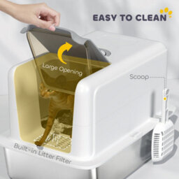 Pawhut Stainless Steel Cat Litter Box With Removable Lid, Scoop, White - thumbnail 5