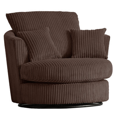 Furnishings For Less UK Luxor Jumbo Cord Chocolate Fabric Single Seater 360 Degree Swivel Chair Sofa Accessory - image 1
