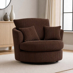 Furnishings For Less UK Luxor Jumbo Cord Chocolate Fabric Single Seater 360 Degree Swivel Chair Sofa Accessory - thumbnail 7