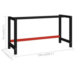 Vidaxl Work Bench Frame Metal 150X57X79 Cm Black And Red - thumbnail 3