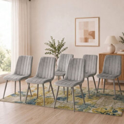 Oira Homes Grey Velvet Dining Chairs Set Of 6 Modern 6 Grey Kursi Chairs Set Dining Room Furniture - thumbnail 2