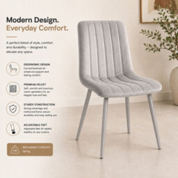 Oira Homes Grey Velvet Dining Chairs Set Of 6 Modern 6 Grey Kursi Chairs Set Dining Room Furniture - thumbnail 7