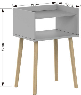 Modern Grey Wooden Nightstand Tall Bedside Table With Pinewood Legs And Open Shelf Slim Side Table H60 X L40 X W30Cm - image 1