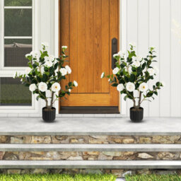 Costway Artificial Camellia Tree Faux Flower Plant Pot Artificial Tree 24 White Flowers - thumbnail 4