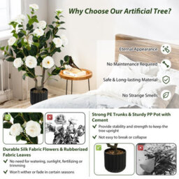 Costway Artificial Camellia Tree Faux Flower Plant Pot Artificial Tree 24 White Flowers - thumbnail 5
