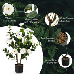 Costway Artificial Camellia Tree Faux Flower Plant Pot Artificial Tree 24 White Flowers - thumbnail 6