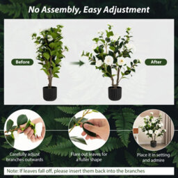 Costway Artificial Camellia Tree Faux Flower Plant Pot Artificial Tree 24 White Flowers - thumbnail 7