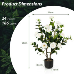 Costway Artificial Camellia Tree Faux Flower Plant Pot Artificial Tree 24 White Flowers - thumbnail 2