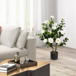 Costway Artificial Camellia Tree Faux Flower Plant Pot Artificial Tree 24 White Flowers - thumbnail 3