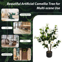 Costway Artificial Camellia Tree Faux Flower Plant Pot Artificial Tree 24 White Flowers - thumbnail 8