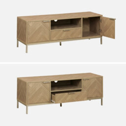 Alice's Garden Sweeek - 120Cm Tv Unit 2 Cupboard Herringbone 1 Drawer Budapest Natural 120X40X45 Cm - thumbnail 4