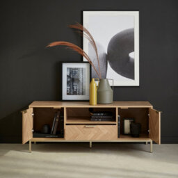 Alice's Garden Sweeek - 120Cm Tv Unit 2 Cupboard Herringbone 1 Drawer Budapest Natural 120X40X45 Cm - thumbnail 7