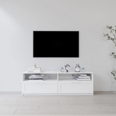 Home Source Latham Gloss Finish 2 Drawer Shelves Storage White Tv Stand Unit - image 1