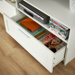 Home Source Latham Gloss Finish 2 Drawer Shelves Storage White Tv Stand Unit - thumbnail 6