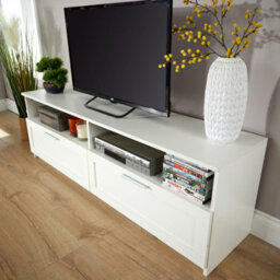 Home Source Latham Gloss Finish 2 Drawer Shelves Storage White Tv Stand Unit - thumbnail 3
