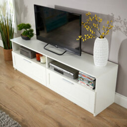 Home Source Latham Gloss Finish 2 Drawer Shelves Storage White Tv Stand Unit - thumbnail 2