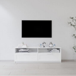 Home Source Latham Gloss Finish 2 Drawer Shelves Storage White Tv Stand Unit - thumbnail 1