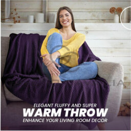 Gc Gaveno Cavailia Fluffy Pop Extra Large Throw 200X240Cm Purple Soft & Cosy King Size Blanket Waffle Throw - thumbnail 6