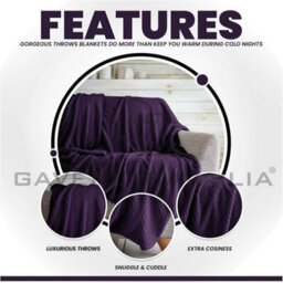 Gc Gaveno Cavailia Fluffy Pop Extra Large Throw 200X240Cm Purple Soft & Cosy King Size Blanket Waffle Throw - thumbnail 2
