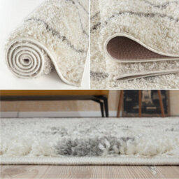 The Rugs Moroccan Shaggy Rugs And Runners Soft Fluffy Wavy Trellis Design High Pile Ivory And Grey Living Room Kitchen Hallway 800 - thumbnail 4